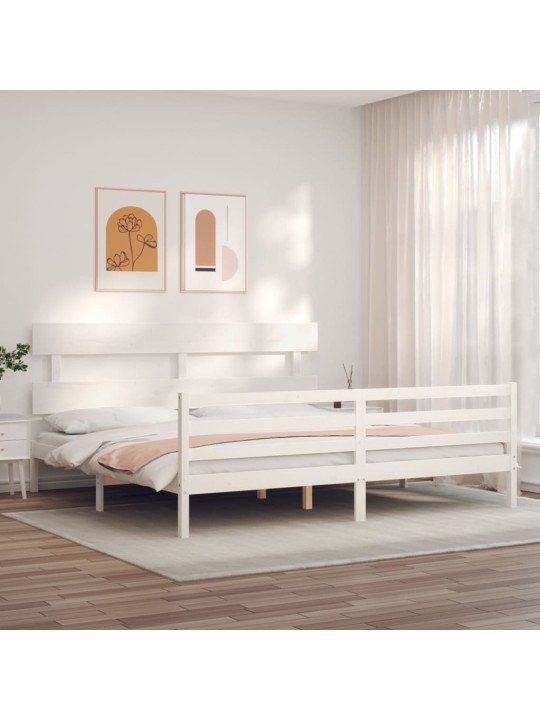 Rám postele s čelem bílý 200 x 200 cm masivní dřevo