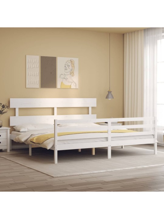 Rám postele s čelem bílý 200 x 200 cm masivní dřevo