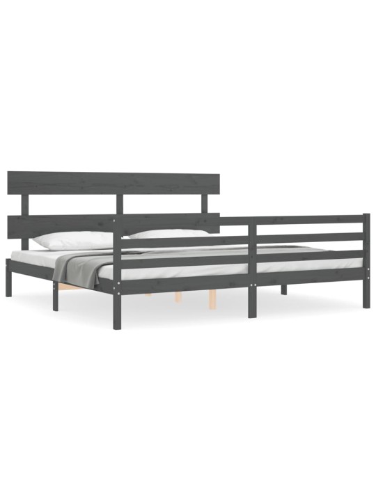 Rám postele s čelem šedý 200 x 200 cm masivní dřevo