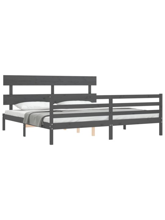 Rám postele s čelem šedý 200 x 200 cm masivní dřevo