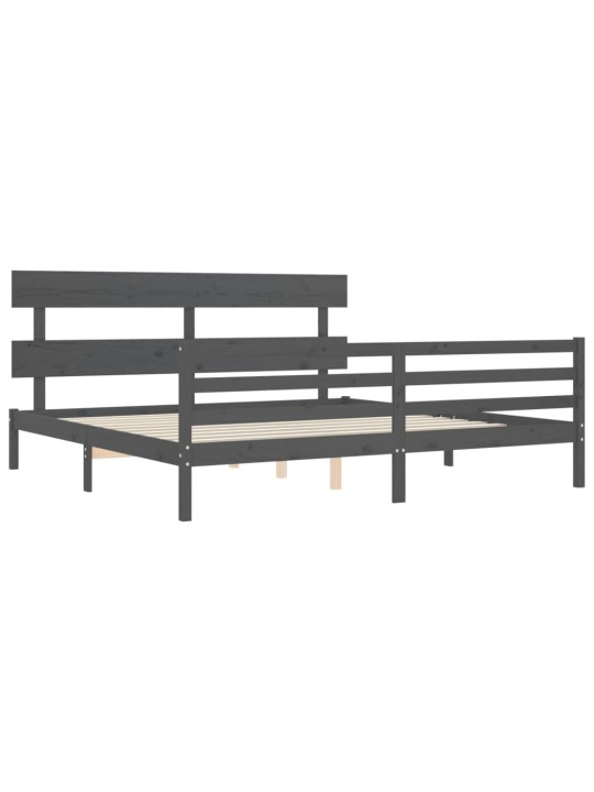 Rám postele s čelem šedý 200 x 200 cm masivní dřevo