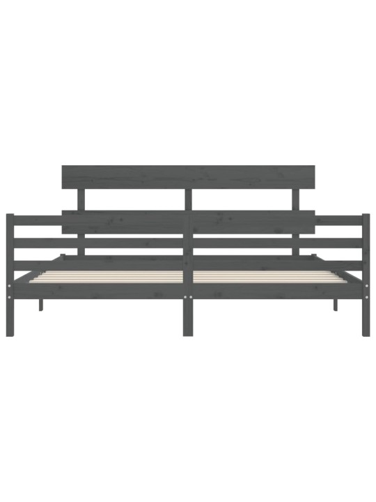 Rám postele s čelem šedý 200 x 200 cm masivní dřevo