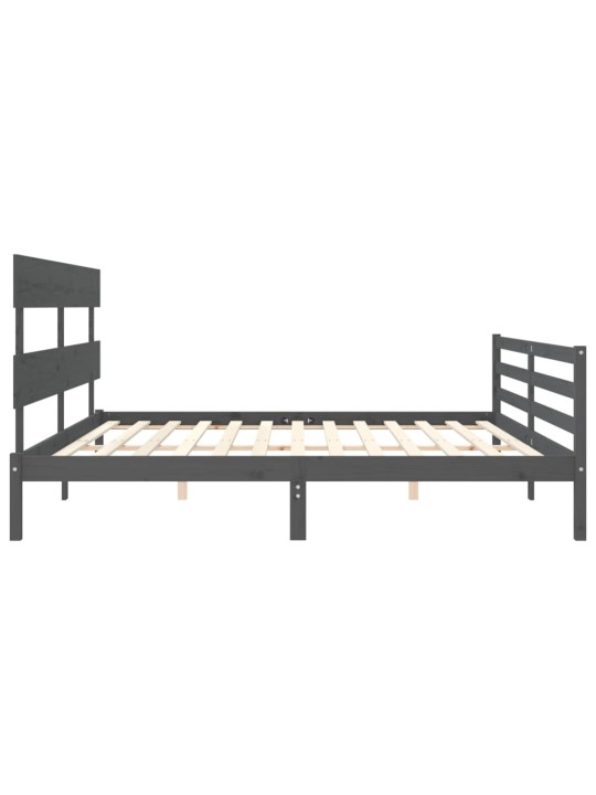 Rám postele s čelem šedý 200 x 200 cm masivní dřevo