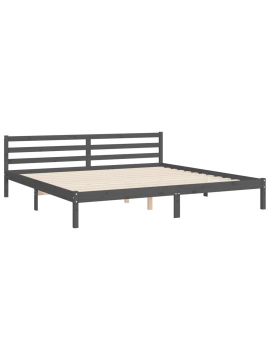 Rám postele s čelem šedý 200 x 200 cm masivní dřevo