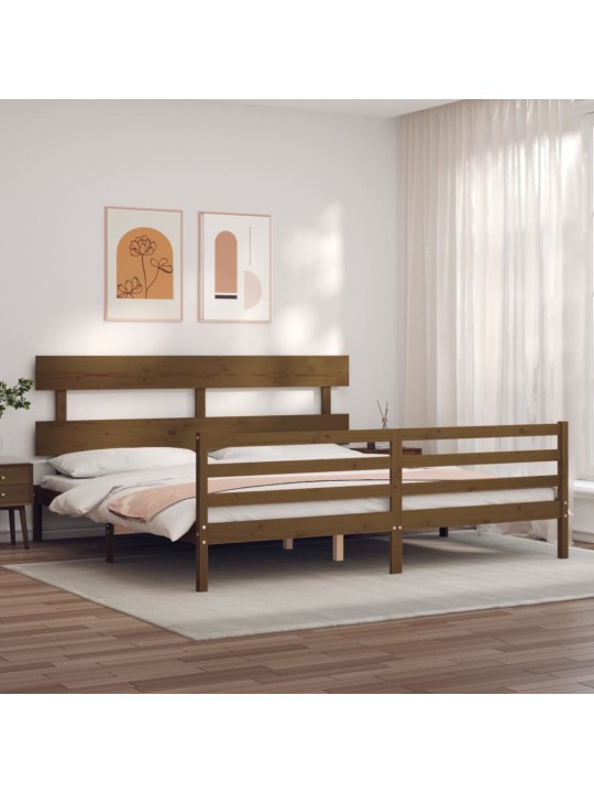 Rám postele s čelem medově hnědý 200 x 200 cm masivní dřevo