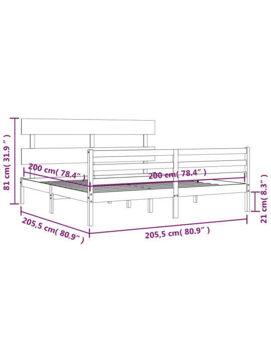 Rám postele s čelem medově hnědý 200 x 200 cm masivní dřevo