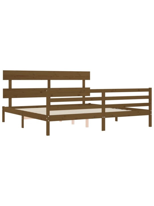 Rám postele s čelem medově hnědý 200 x 200 cm masivní dřevo