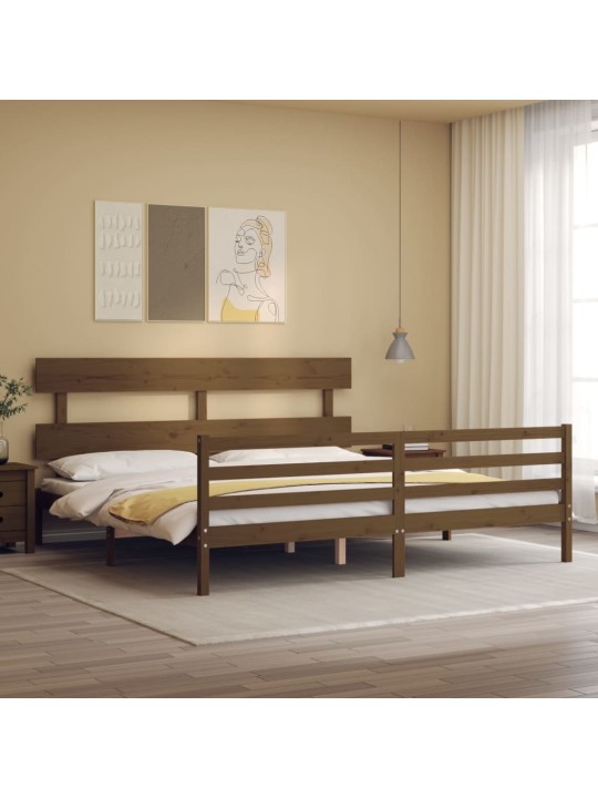 Rám postele s čelem medově hnědý 200 x 200 cm masivní dřevo