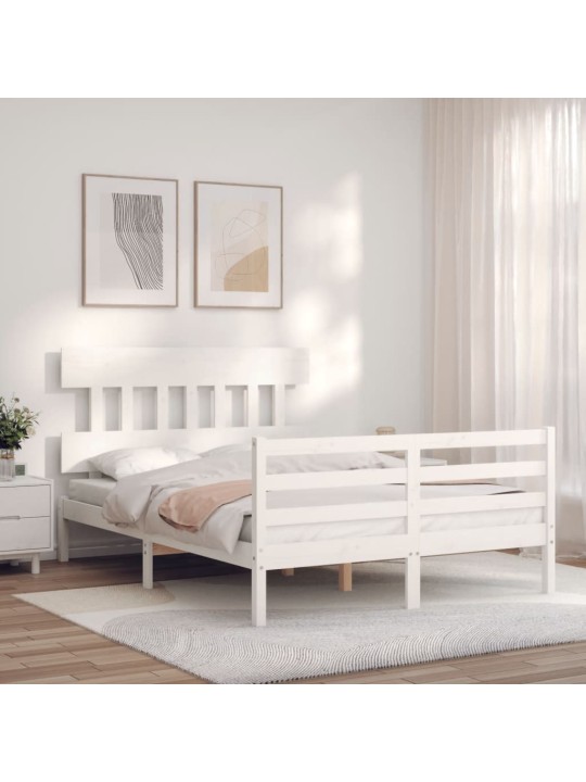 Rám postele s čelem bílý Small Double masivní dřevo