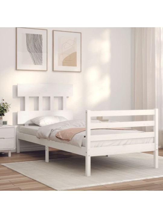 Rám postele s čelem bílý 90 x 200 cm masivní dřevo