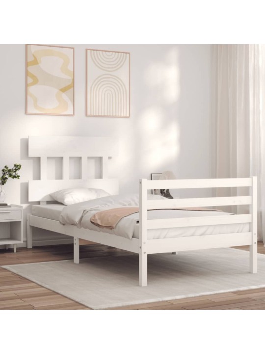 Rám postele s čelem bílý 90 x 200 cm masivní dřevo