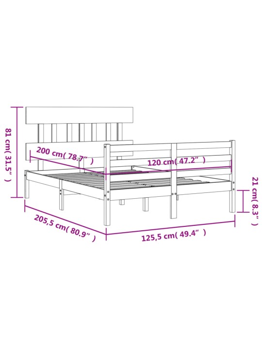 Rám postele s čelem bílý 120 x 200 cm masivní dřevo