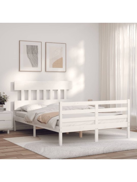 Rám postele s čelem bílý 140 x 200 cm masivní dřevo