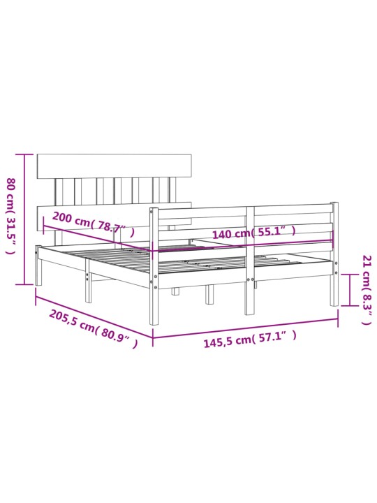 Rám postele s čelem bílý 140 x 200 cm masivní dřevo