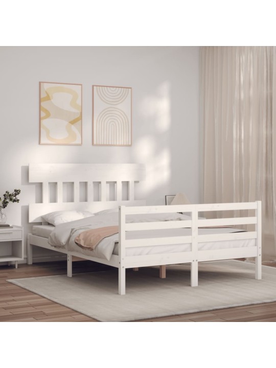 Rám postele s čelem bílý 140 x 200 cm masivní dřevo