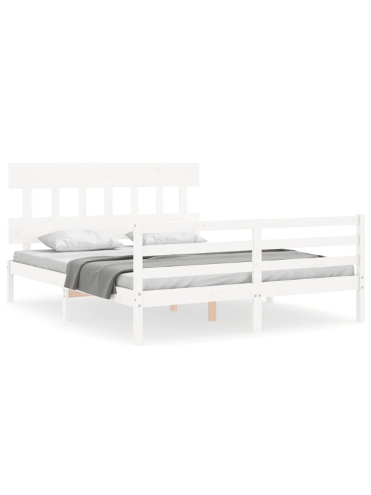 Rám postele s čelem bílý King Size masivní dřevo