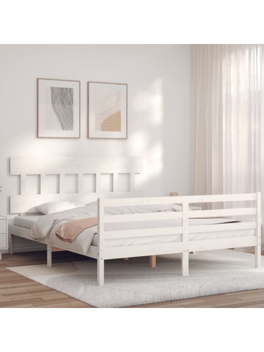 Rám postele s čelem bílý King Size masivní dřevo