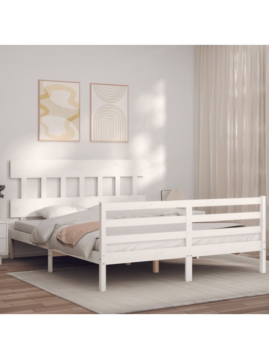 Rám postele s čelem bílý King Size masivní dřevo