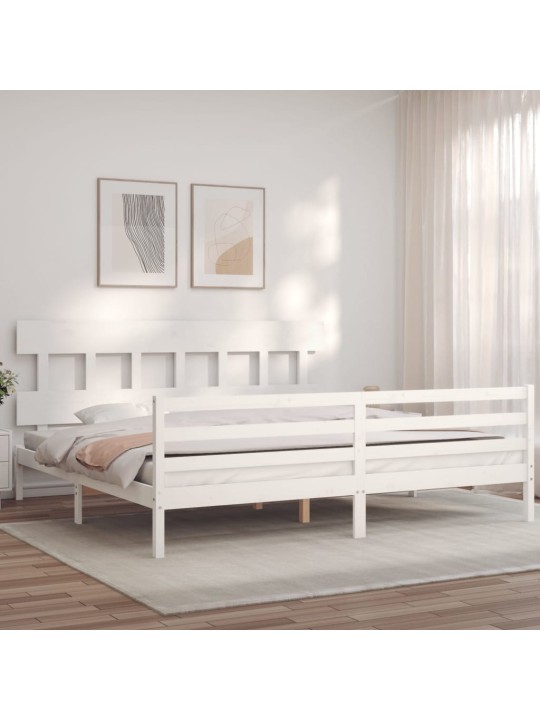 Rám postele s čelem bílý Super King Size masivní dřevo