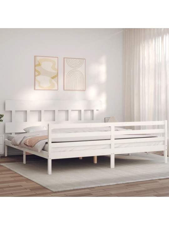 Rám postele s čelem bílý Super King Size masivní dřevo