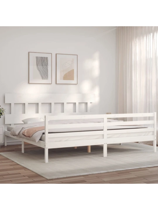 Rám postele s čelem bílý 200 x 200 cm masivní dřevo