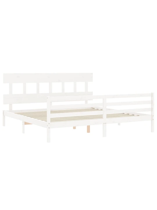 Rám postele s čelem bílý 200 x 200 cm masivní dřevo