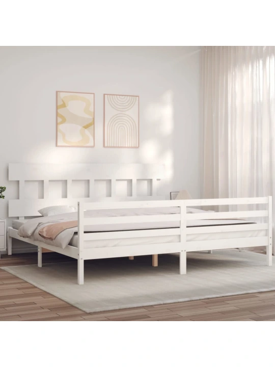 Rám postele s čelem bílý 200 x 200 cm masivní dřevo