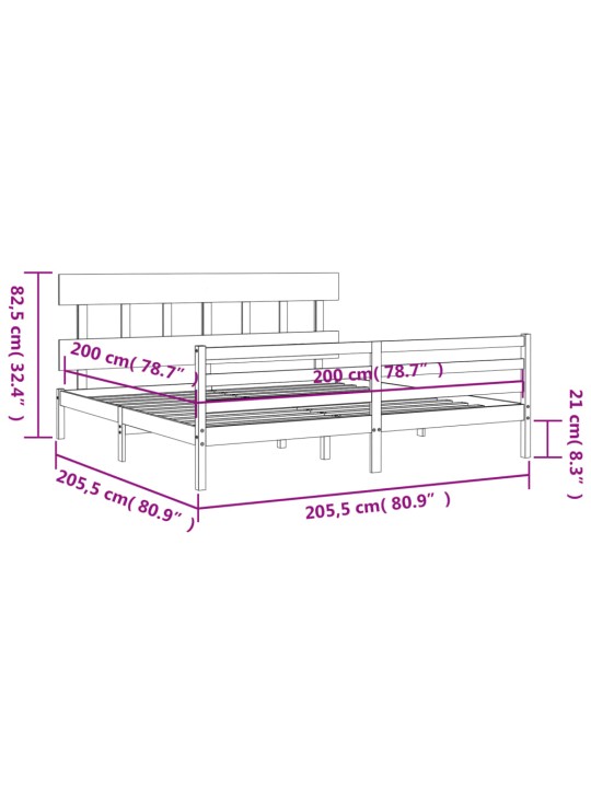 Rám postele s čelem šedý 200 x 200 cm masivní dřevo
