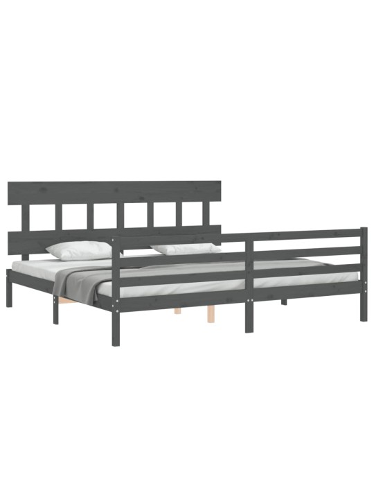 Rám postele s čelem šedý 200 x 200 cm masivní dřevo