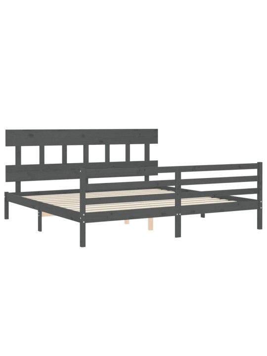 Rám postele s čelem šedý 200 x 200 cm masivní dřevo