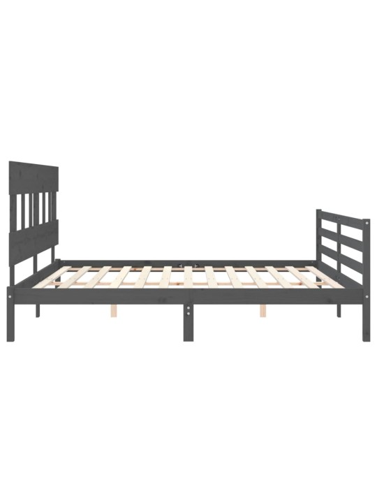 Rám postele s čelem šedý 200 x 200 cm masivní dřevo