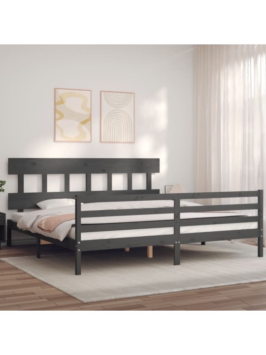 Rám postele s čelem šedý 200 x 200 cm masivní dřevo