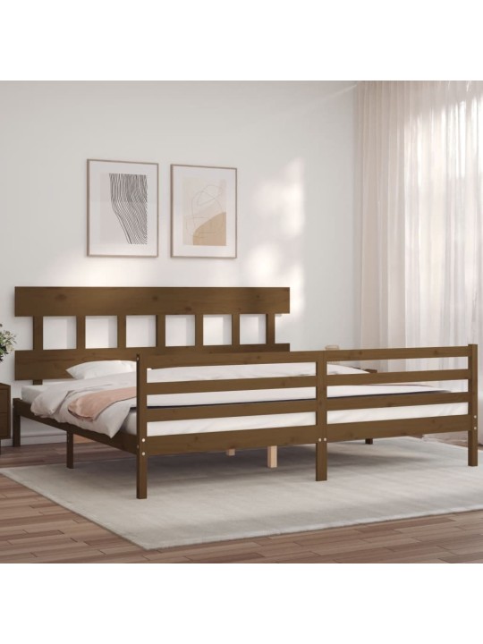 Rám postele s čelem medově hnědý 200 x 200 cm masivní dřevo