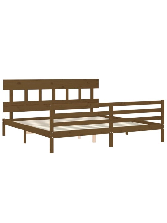 Rám postele s čelem medově hnědý 200 x 200 cm masivní dřevo