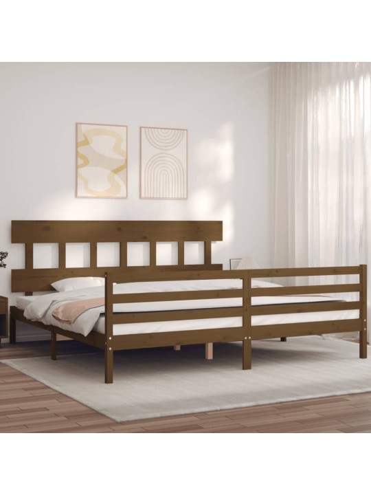 Rám postele s čelem medově hnědý 200 x 200 cm masivní dřevo