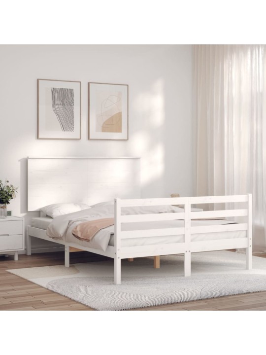 Rám postele s čelem bílý Small Double masivní dřevo