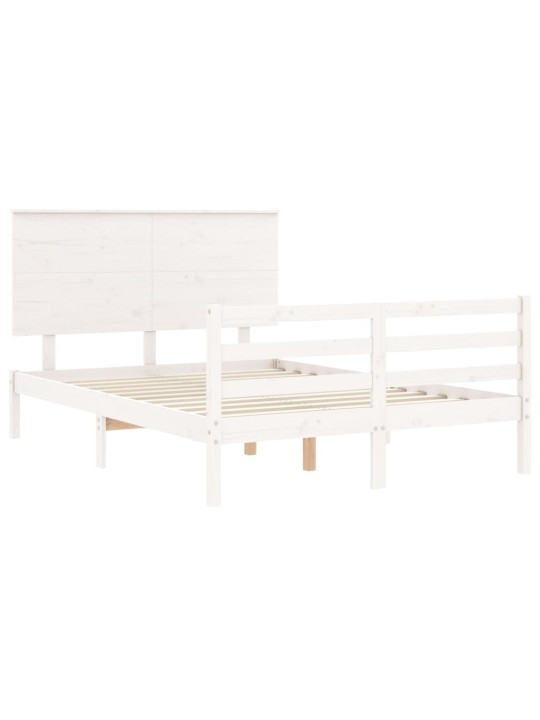 Rám postele s čelem bílý 140 x 190 cm masivní dřevo
