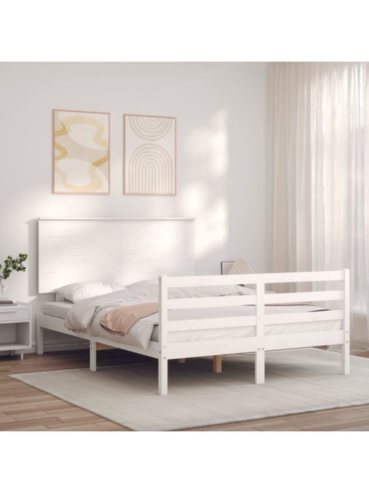 Rám postele s čelem bílý 140 x 190 cm masivní dřevo