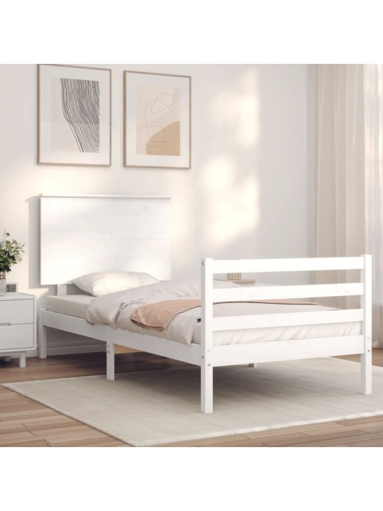 Rám postele s čelem bílý 90 x 200 cm masivní dřevo