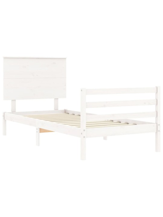 Rám postele s čelem bílý 90 x 200 cm masivní dřevo