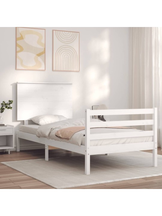 Rám postele s čelem bílý 90 x 200 cm masivní dřevo