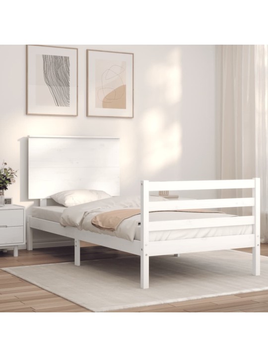 Rám postele s čelem bílý 100 x 200 cm masivní dřevo