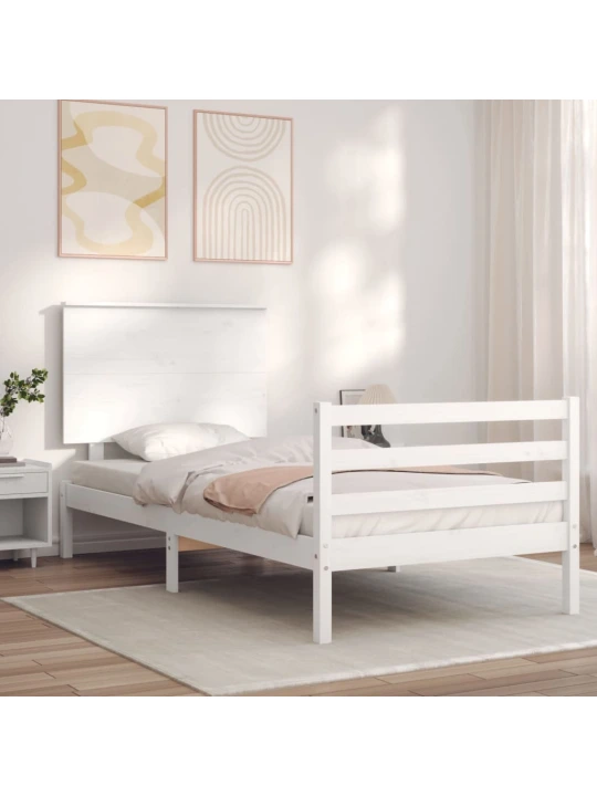 Rám postele s čelem bílý 100 x 200 cm masivní dřevo