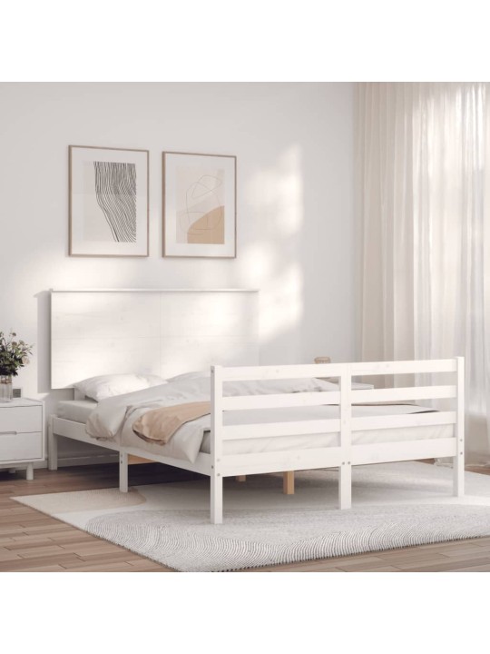 Rám postele s čelem bílý 120 x 200 cm masivní dřevo