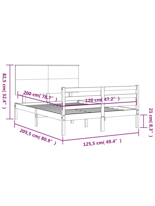 Rám postele s čelem bílý 120 x 200 cm masivní dřevo