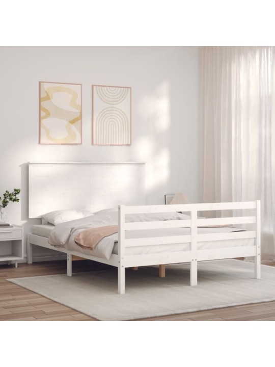 Rám postele s čelem bílý 120 x 200 cm masivní dřevo