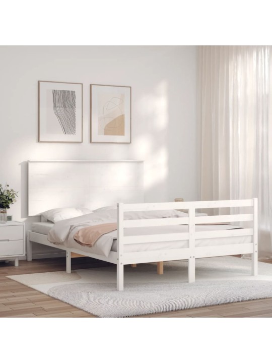 Rám postele s čelem bílý 140 x 200 cm masivní dřevo
