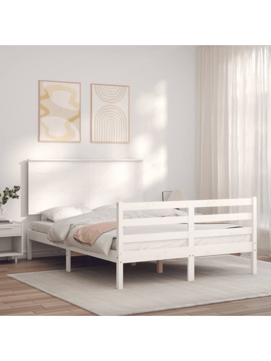 Rám postele s čelem bílý 140 x 200 cm masivní dřevo