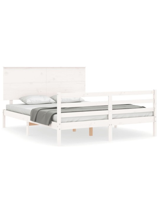 Rám postele s čelem bílý King Size masivní dřevo