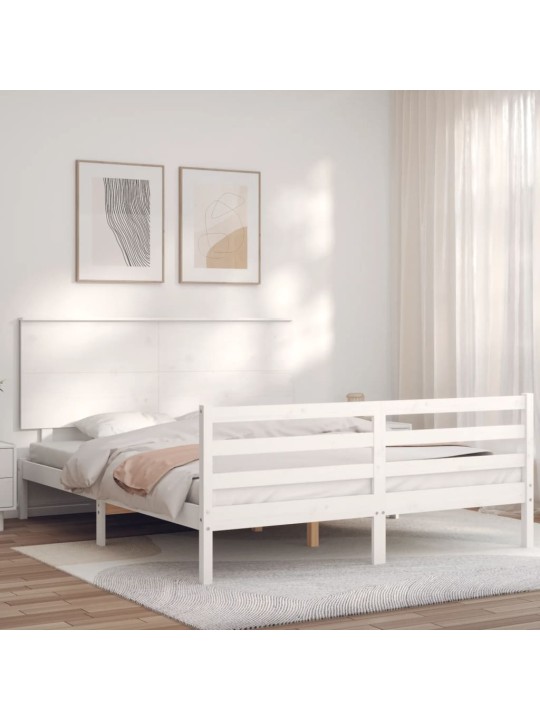Rám postele s čelem bílý King Size masivní dřevo